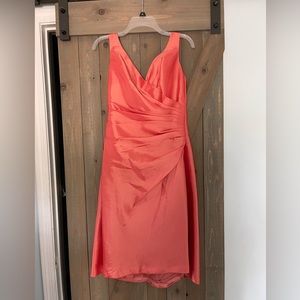 Coral taffeta bridesmaid dress